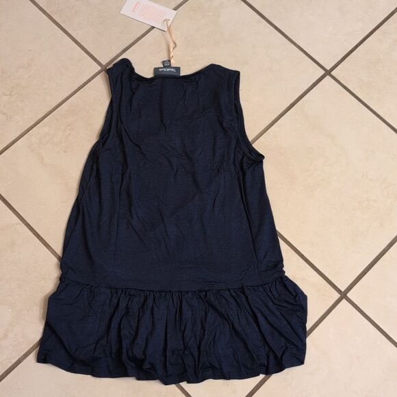 NWT ModCloth Dark Navy Blue Sleeveless peplum tank crochet neck size XXS - Picture 9 of 9